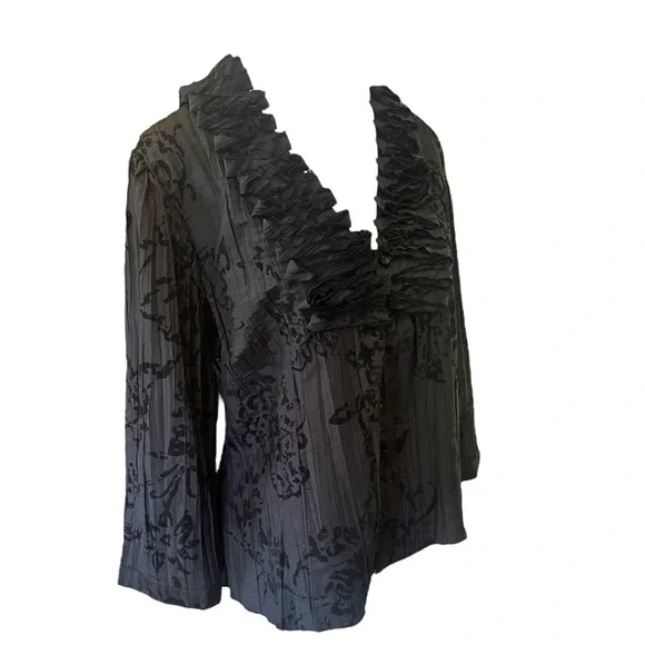 Harve Benard Women Top Size L Ruffle Crinkle Satin Goth Glam Romantic Whimsigoth - Picture 2 of 6
